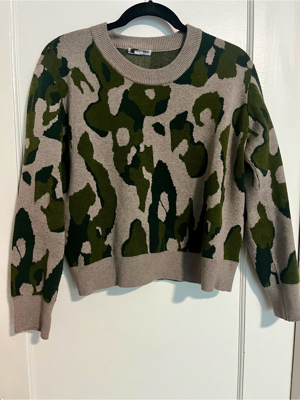 Anthropologie Camo Pattern Crewneck Sweater - Olive & Taupe